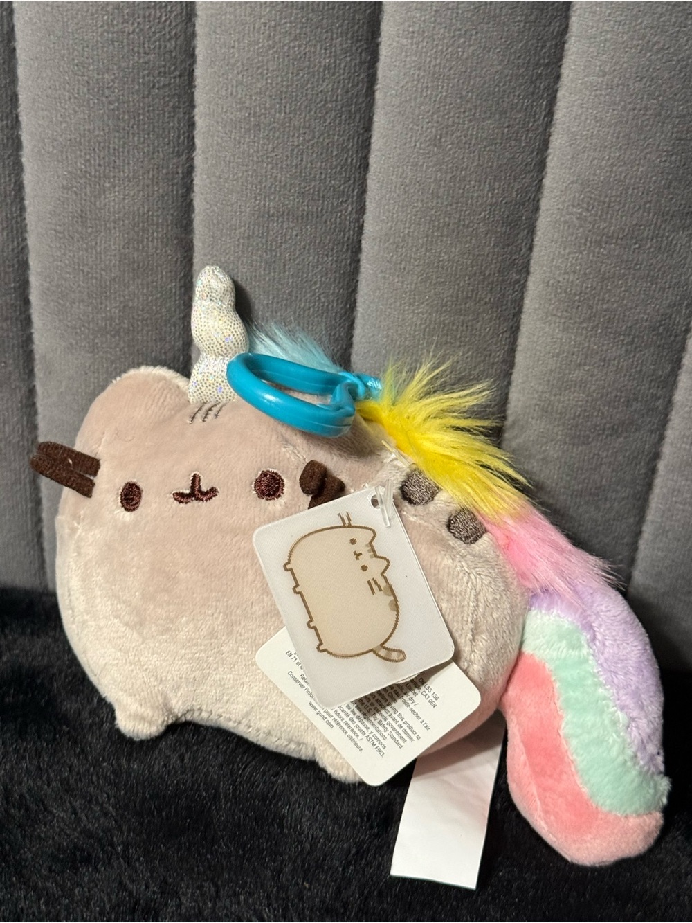 GUND Pusheen Pusheenicorn Unicorn Cat Plush Clip Keychain 2017 Rainbow Tail